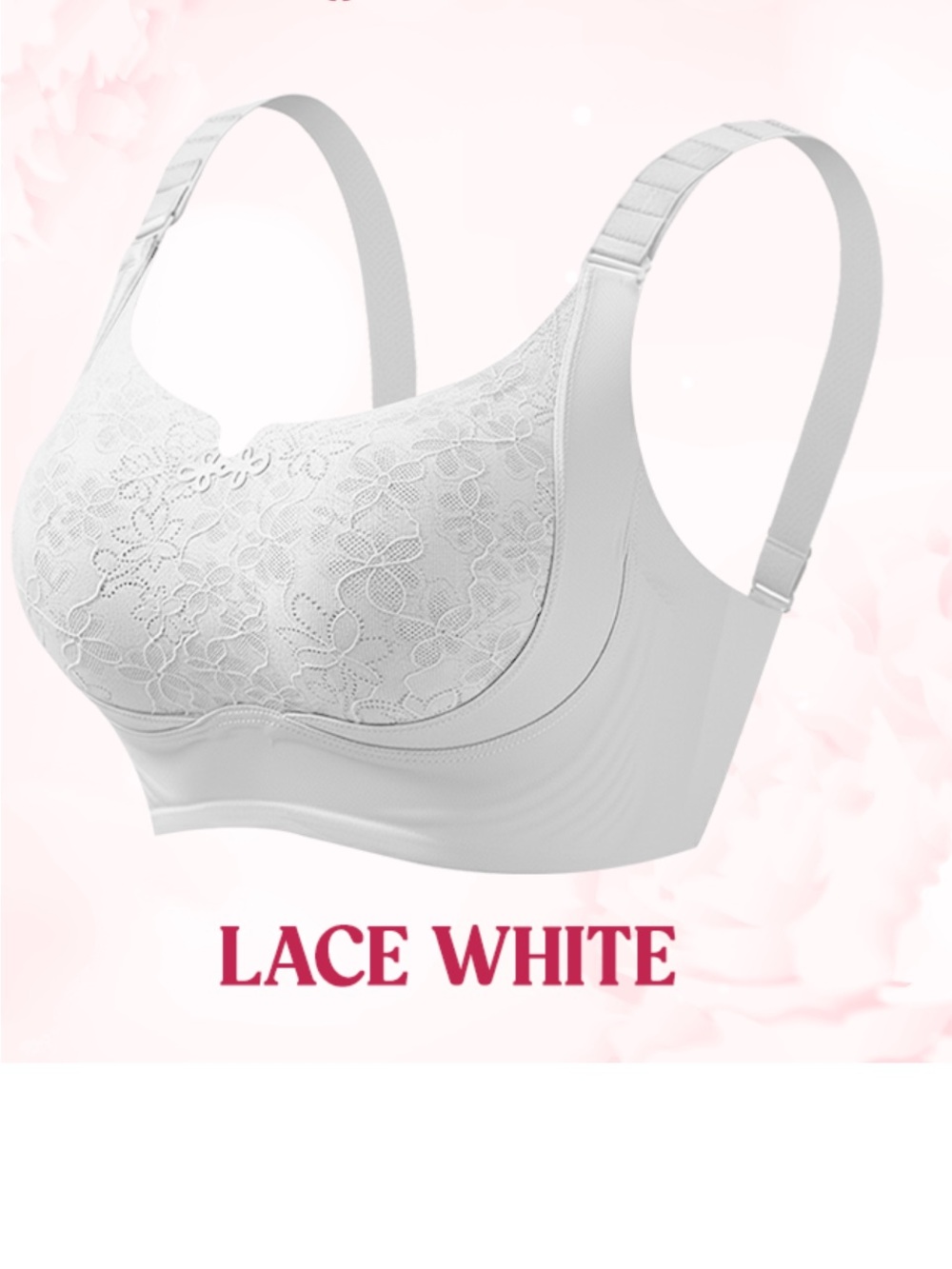 Lace-Front Support Bra in White